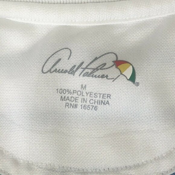 Arnold Palmer Polo Golf Shirt Medium White Blue Stripe Embroidered Umbrella Logo - Picture 8 of 9